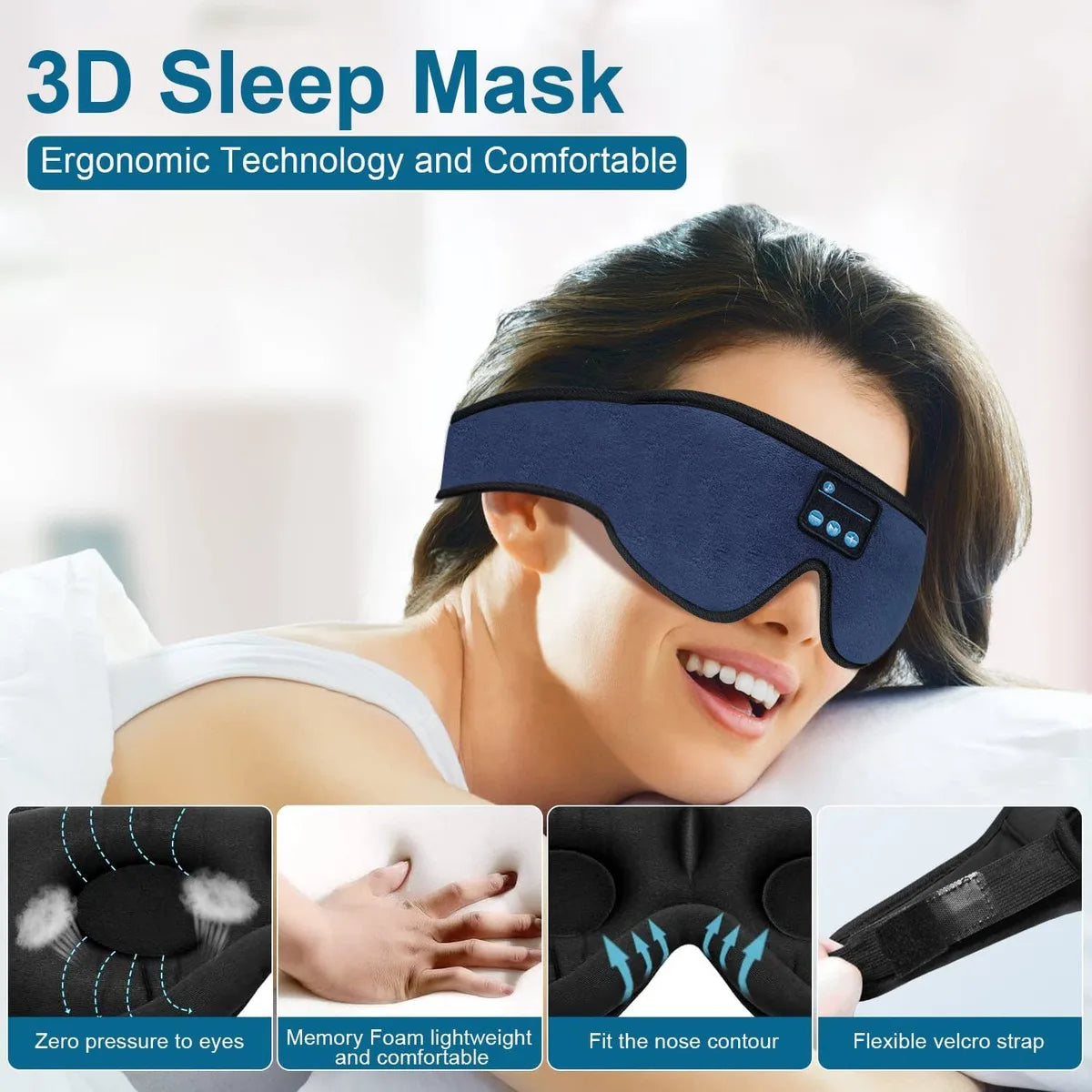 Sleep Headphones 3D Bluetooth 5.0 Headband Wireless Sleep Artifact Breathable Music Eye Mask Earbuds for Side Sleeper,Air Travel