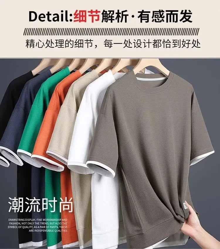 A 2025 new summer outdoor short-sleeved round-neck T-shirt and breathable shorts two-piece fashionable sporty casual suit