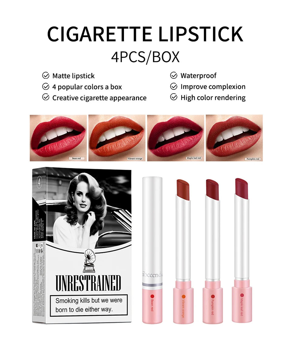 Colors Cigarette Lip Gloss Set Velvet Matte Waterproof Long-lasting Lip Non-Stick Cup Cigarette Lipstick Makeup For Women