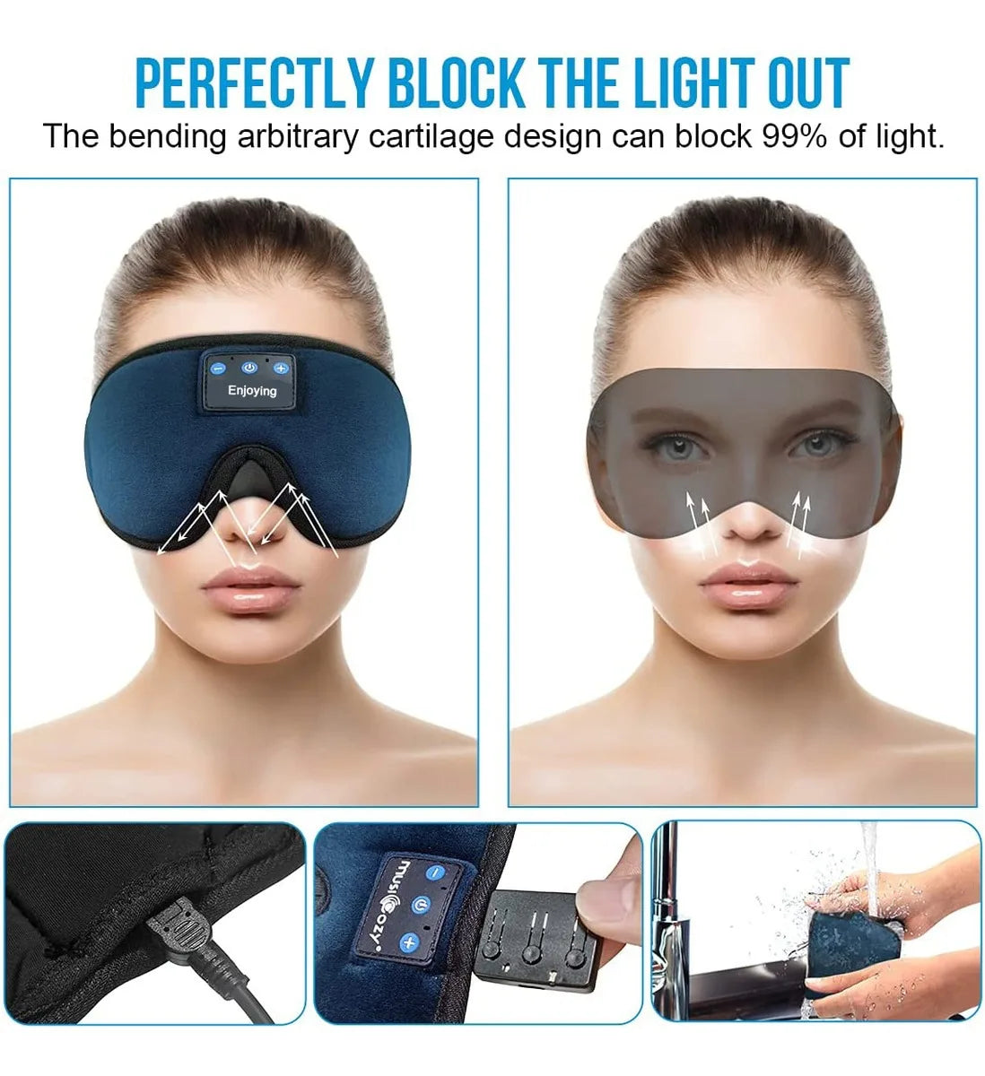 Sleep Headphones 3D Bluetooth 5.0 Headband Wireless Sleep Artifact Breathable Music Eye Mask Earbuds for Side Sleeper,Air Travel