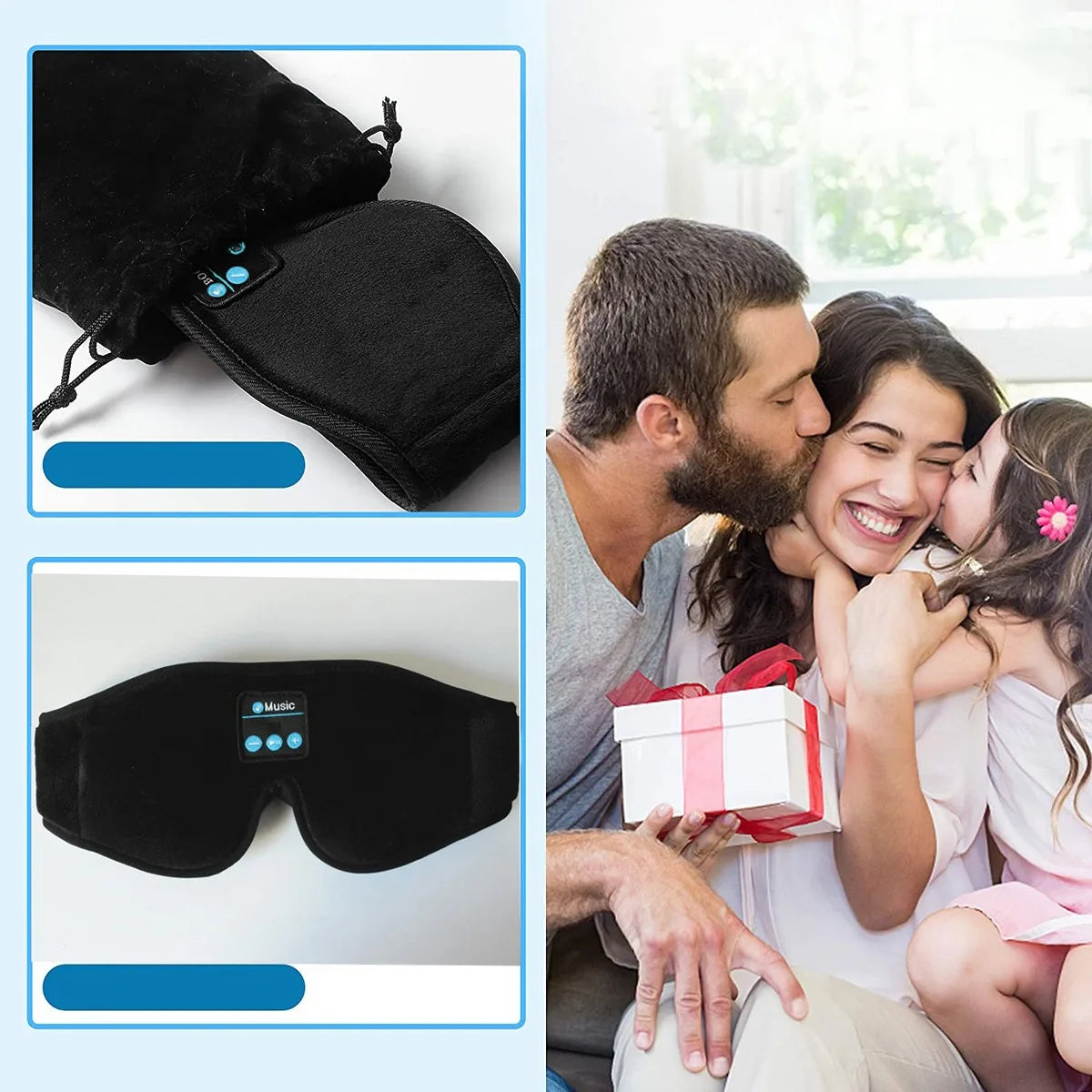 Sleep Headphones 3D Bluetooth 5.0 Headband Wireless Sleep Artifact Breathable Music Eye Mask Earbuds for Side Sleeper,Air Travel