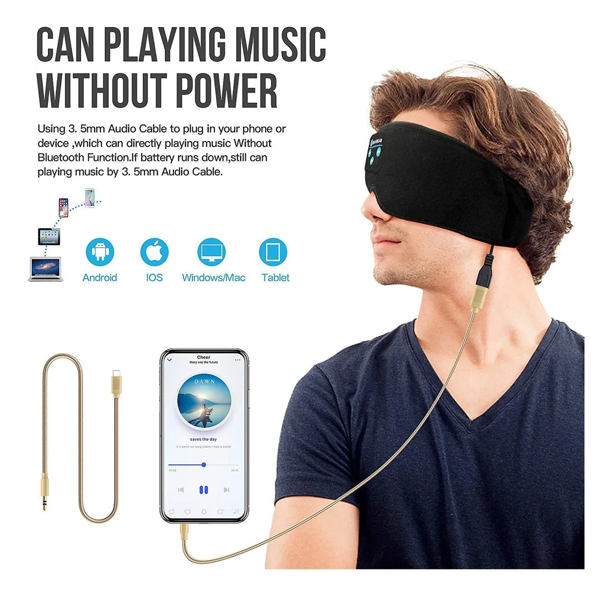 Sleep Headphones 3D Bluetooth 5.0 Headband Wireless Sleep Artifact Breathable Music Eye Mask Earbuds for Side Sleeper,Air Travel